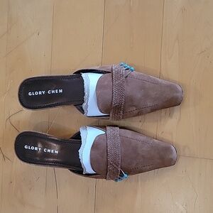 Glory Chen Brown Suede Beaded Slipon Shoes 8 1/2
